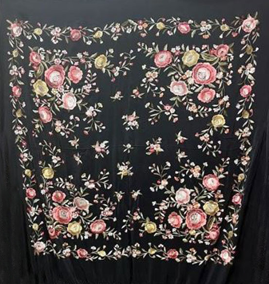 Handmade Manila Embroidered Shawl. Natural Silk. Ref.1011217NGCOLRS